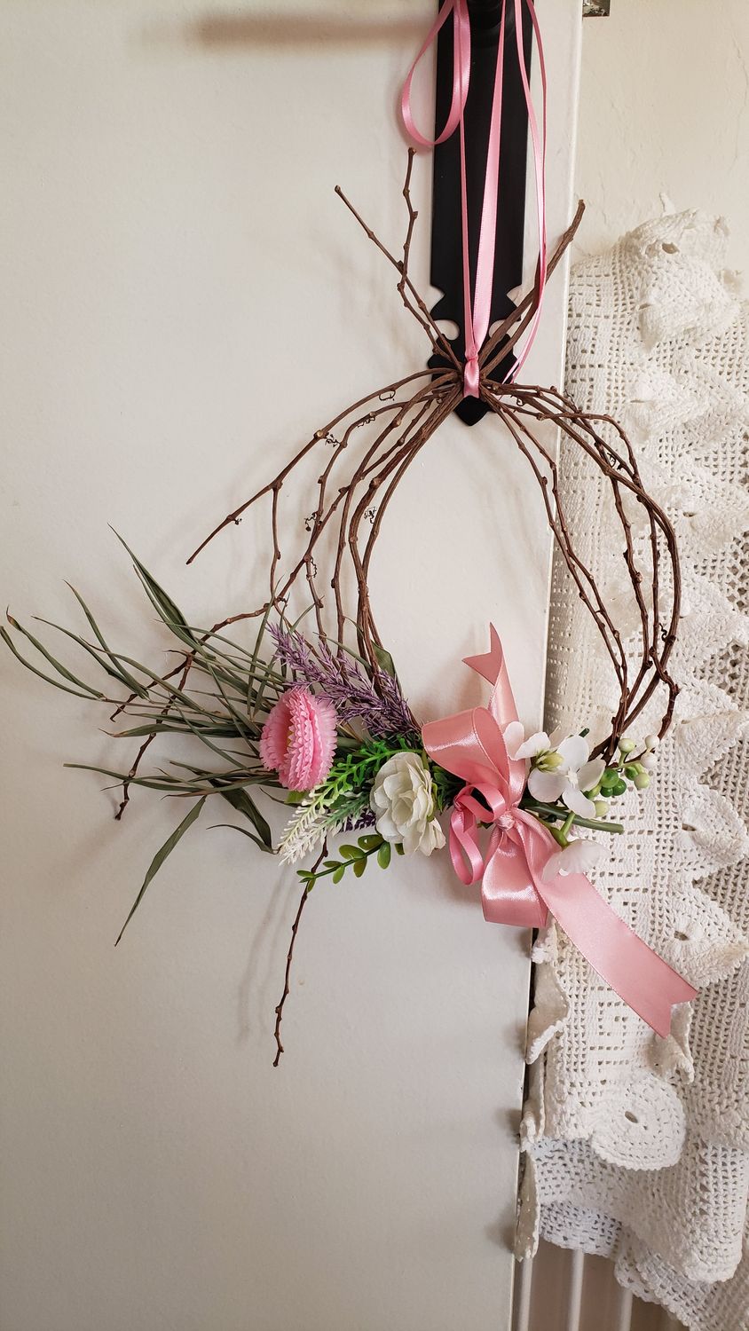 Couronne fraicheur douce – vue 2 – création faite main, Fleur et Chuchotement