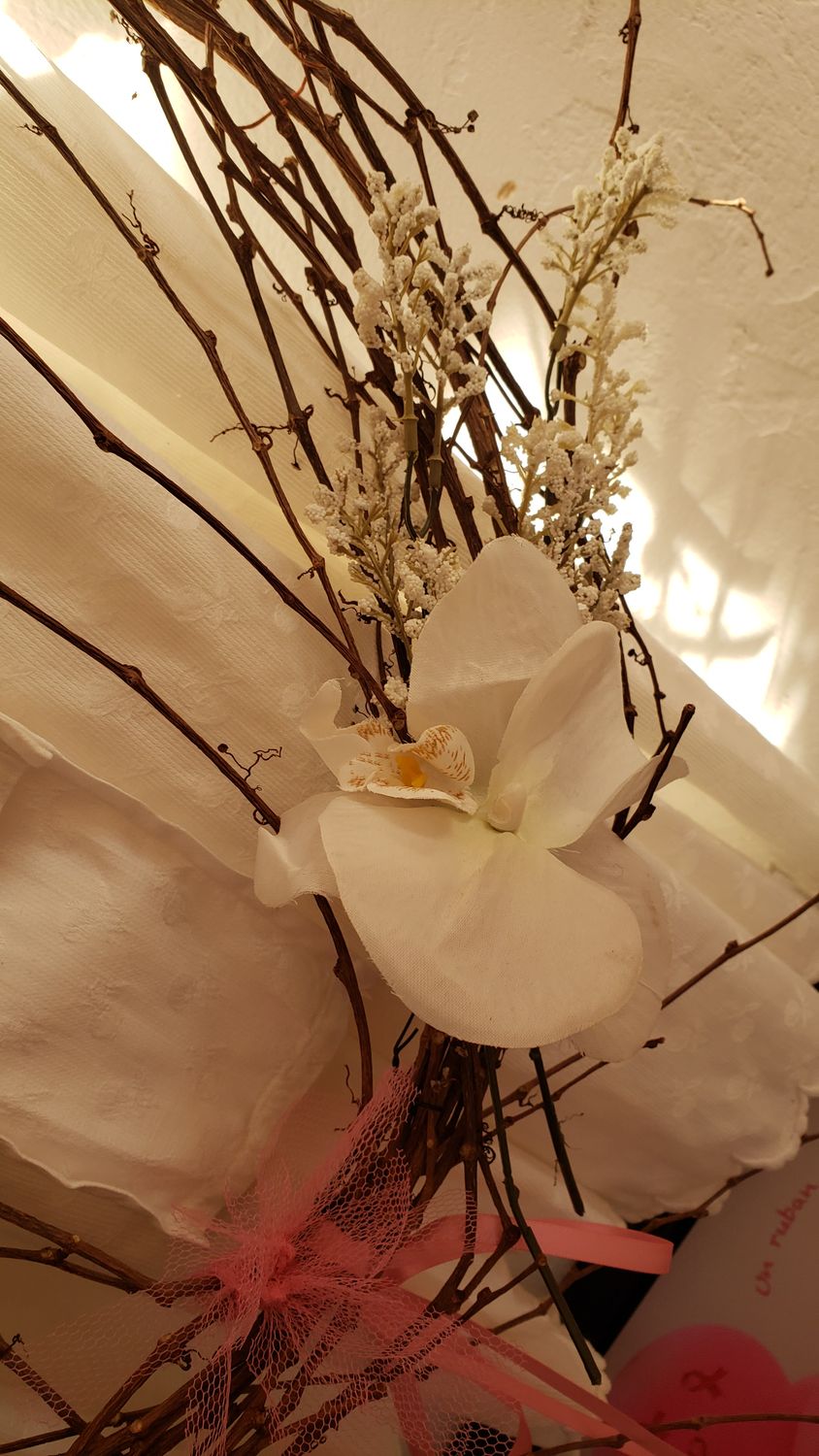 Couronne globe fleuri – vue 4 – création faite main, Fleur et Chuchotement