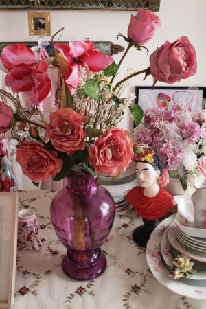 Artifice rose fleuri avec vase – création faite main, Fleur et Chuchotement