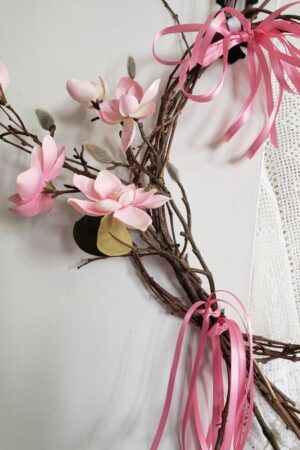 Couronne rose fraicheur – création faite main, Fleur et Chuchotement