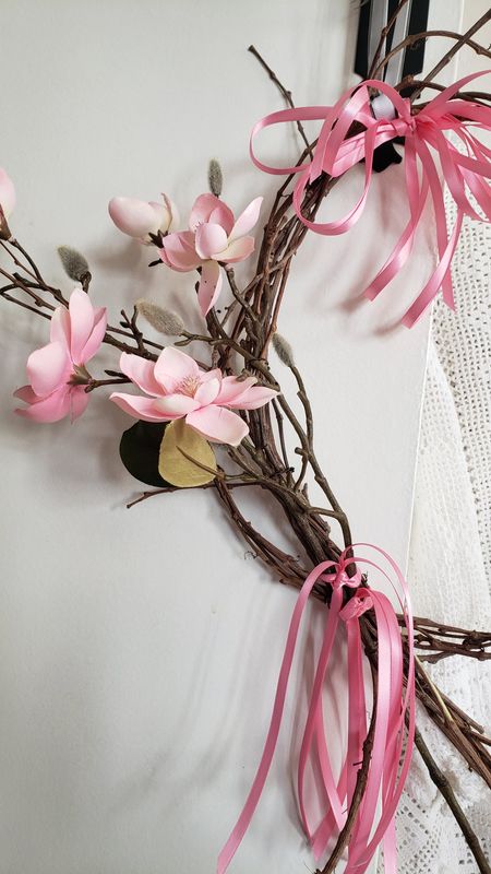 Couronne rose fraicheur – création faite main, Fleur et Chuchotement