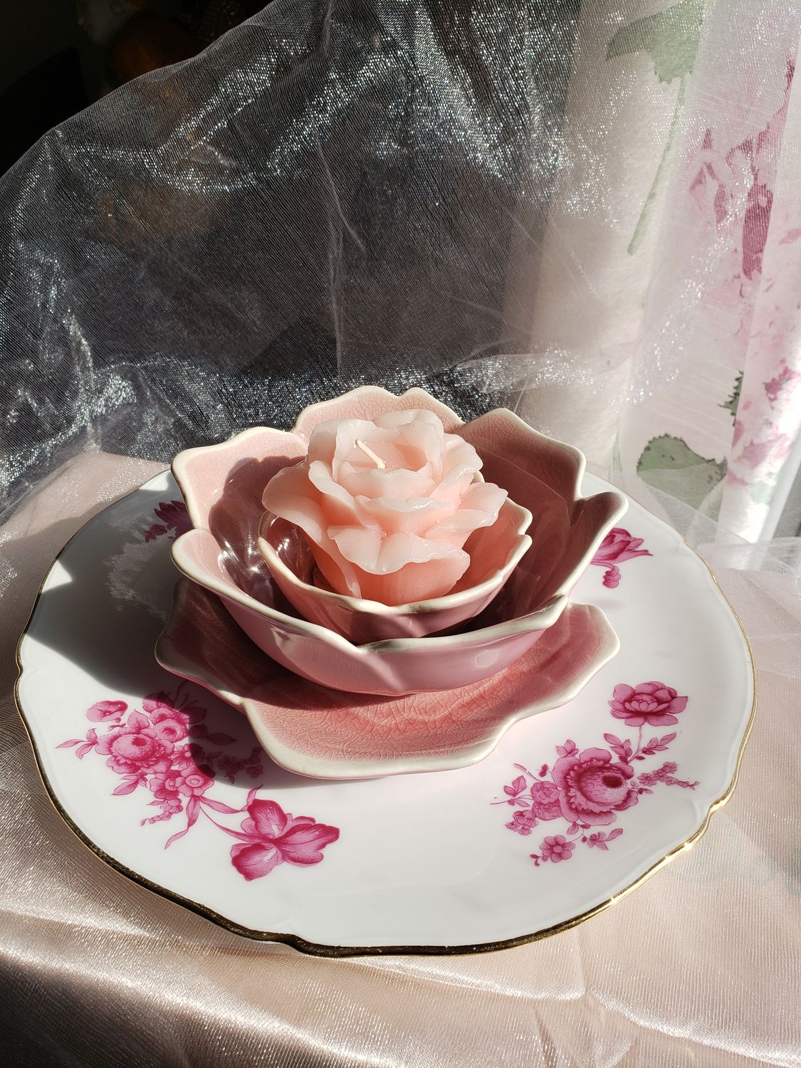 Coupelles roses en trio – création faite main, Fleur et Chuchotement