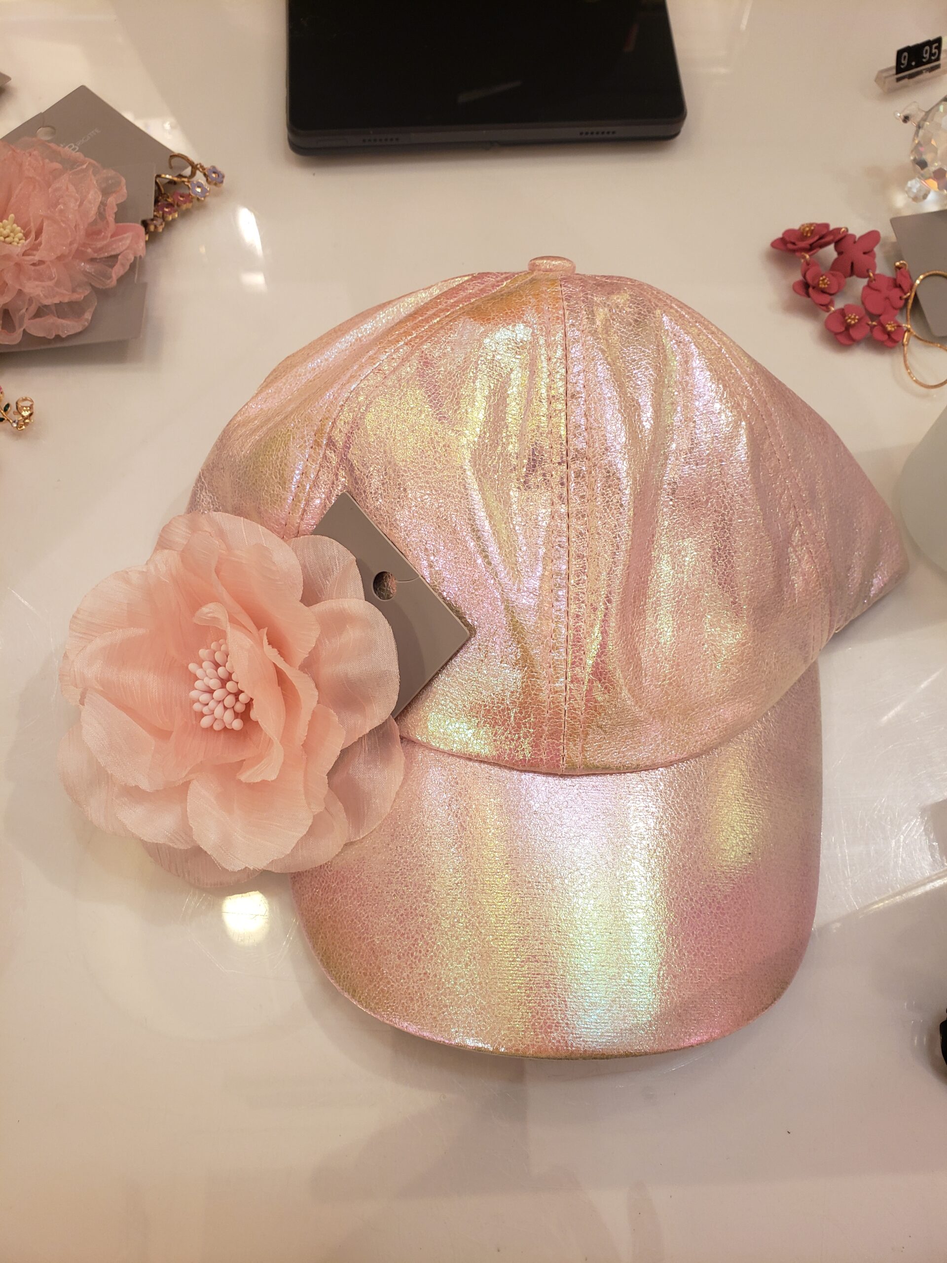Réf. 74) - CASQUETTE F et C - ROSE Perlé BRILLANT TOP – Image 8