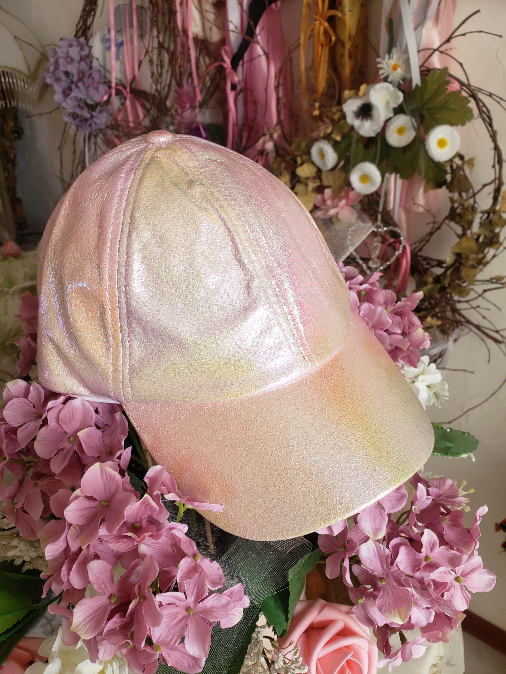 Réf. 74) - CASQUETTE F et C - ROSE Perlé BRILLANT TOP
