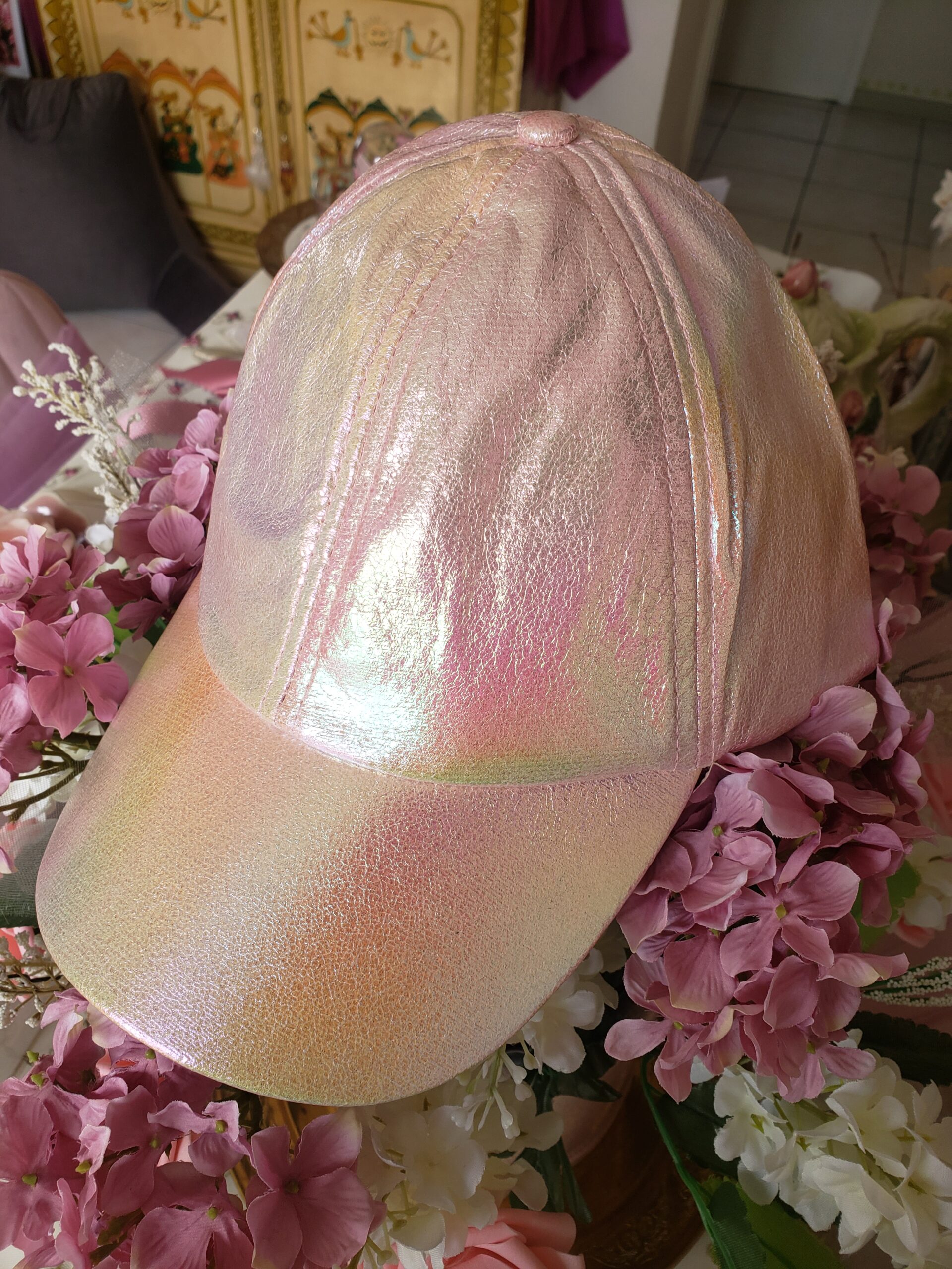 Réf. 74) - CASQUETTE F et C - ROSE Perlé BRILLANT TOP – Image 4